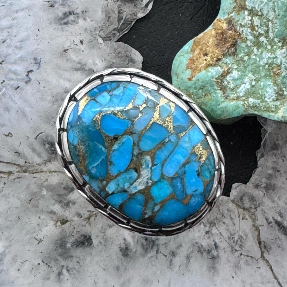 Sterling Silver Southwestern Style Oval Cooper Turquoise Ring Sz 6.75 For Women